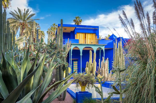 Majorelle Garden Cubist villa designed by Paul Sinoir and purchased by fashion designers Yves Saint Laurent and Pierre Berg Luca Rei Alamy2AJG0AR rfc