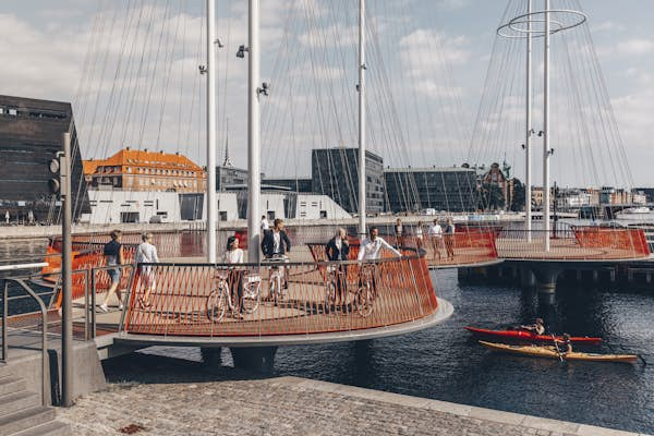 Copenhagen Circle Bridge people walking biking